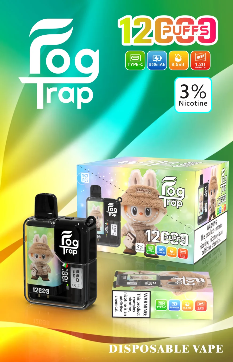 Fog Trap拉布布×蠟筆小新12000口拋棄式電子煙｜跨界聯名，卡通風格帶來無限驚喜